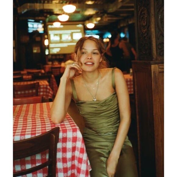 NWT Zara Blogger’s Favorite Green Satin Effect Ruched Draped Corset Top, Size XS - Picture 2 of 16